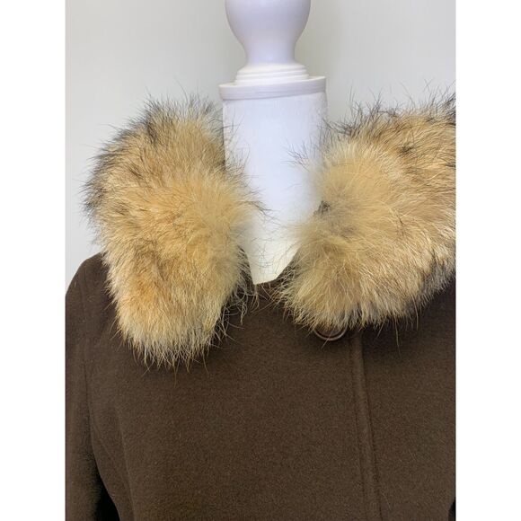 Theory Womens Coat Wool Angora Cashmere Penny Lane Fur‎ Collar Brown Size Medium - Picture 7 of 15